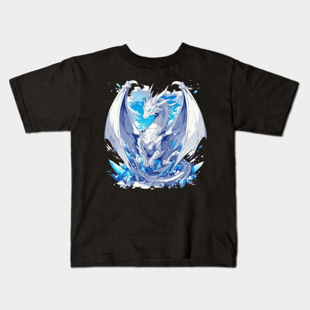 blue eyes white dragon Kids T-Shirt by peterdoraki